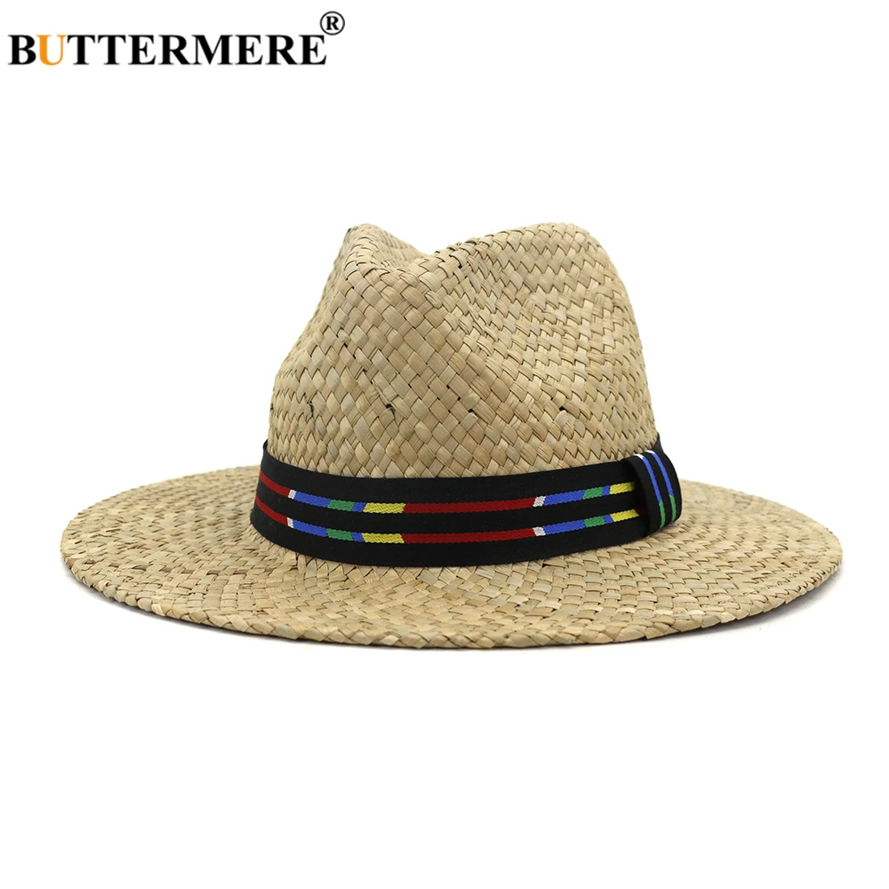 

BUTTERMERE Panama Hat Stylish Straw Fedora Male Sunhat Women Summer Beach Sun Cap Wide Brim Travel Vintage Jazz Trilby Cap