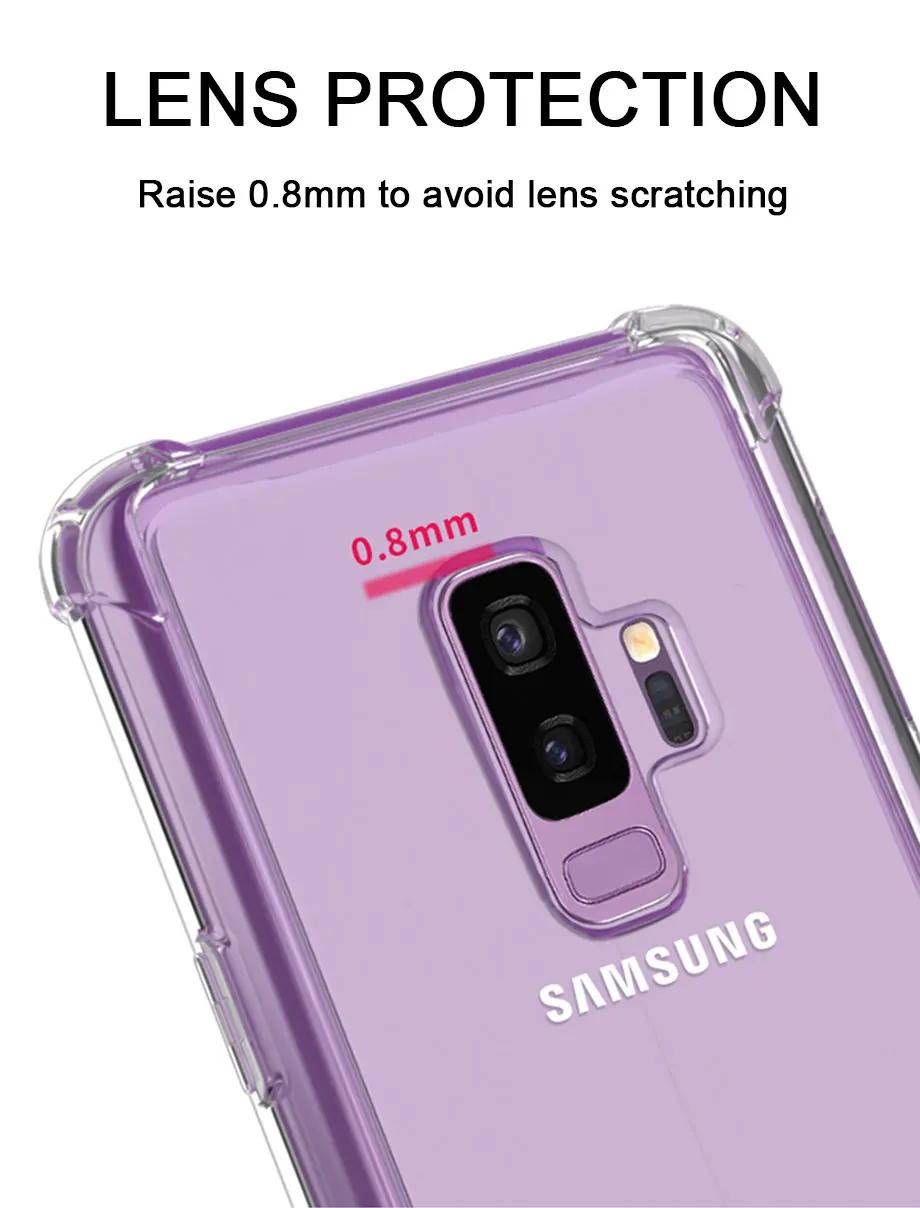 Силиконовый ударопрочный чехол для samsung Galaxy S9 S8 S10 Plus Note 8 9 Прозрачная крышка A50 A40 A30 A20 A10 A60 A70 A80 A90 чехол