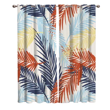

Tropical Plant Theme Abstract Palm Leaf Pattern Window Curtains Living Room Curtain Rod Kitchen Drapes Fabric Home Decor