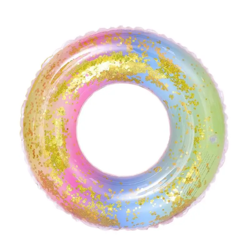 Gitter Sequined Rainbow Gradient Inflatable Swimming Ring Pool Floats Translucent Water Circle Summer Beach Party Toys