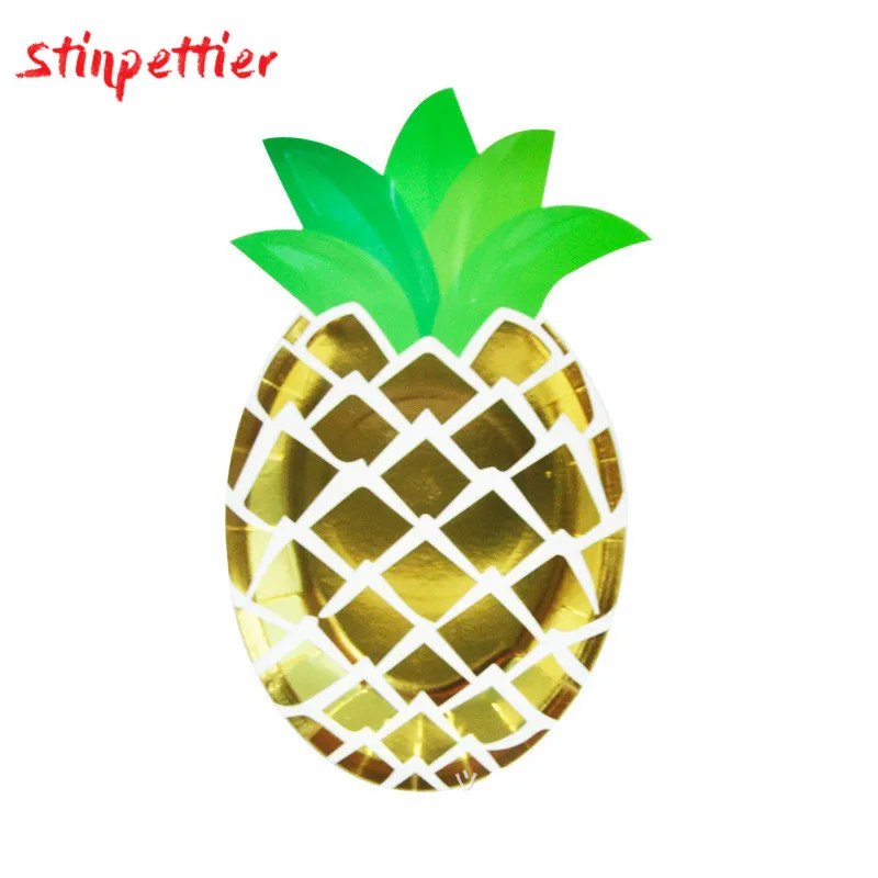 Disposable Tableware Gold Palm Leaf Plates Cups Straws Embossing Knife And Fork For Wedding Birthday Party Supplies ASD161 - Color: 8pcs pineapple