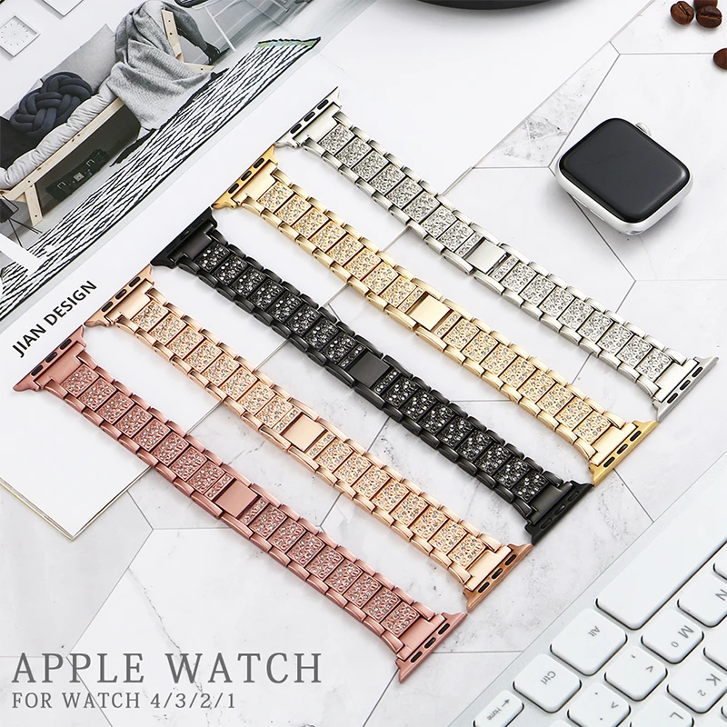 Band + Case Metal Strap For Apple Watch Series 6 5 SE Strap 40mm 44mm Diamond Ring 38mm 42mm Stainless Steel Bracelet iwatch 4/3