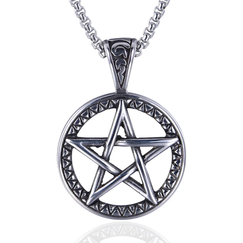 

Hot Sales Punk Stainless Steel Five-pointed Star Pendant Retro Men lou kong kuan Titanium Steel Necklace