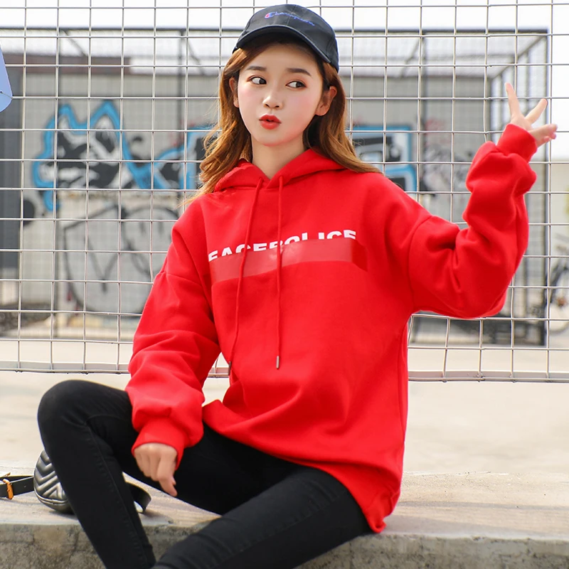 red Осень Харадзюку Kpop толстовка женская уличная одежда толстовка женская s одежда женские s Топы с длинными рукавами - Цвет: red