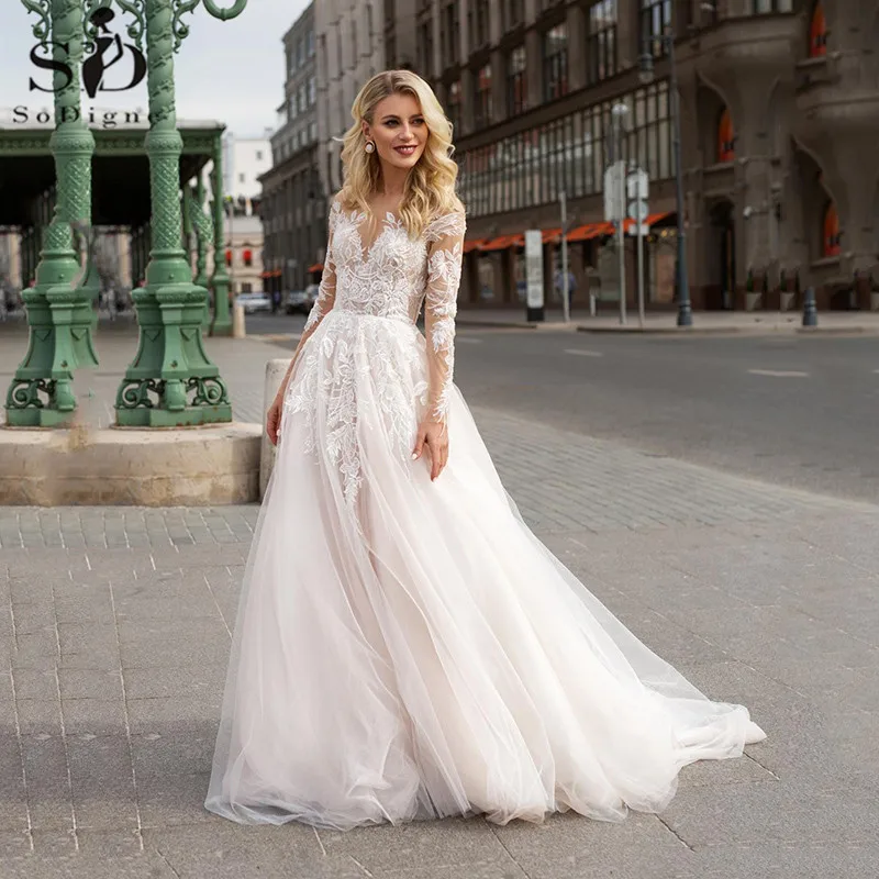Свадебное платье с длинным рукавом Boho V образным вырезом цвета слоновой кости