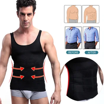 

Men Body Shapers Tank Top Solid Sleeveless Firm Tummy Control Belly Slimming Vest for Men Fat Burning Tank