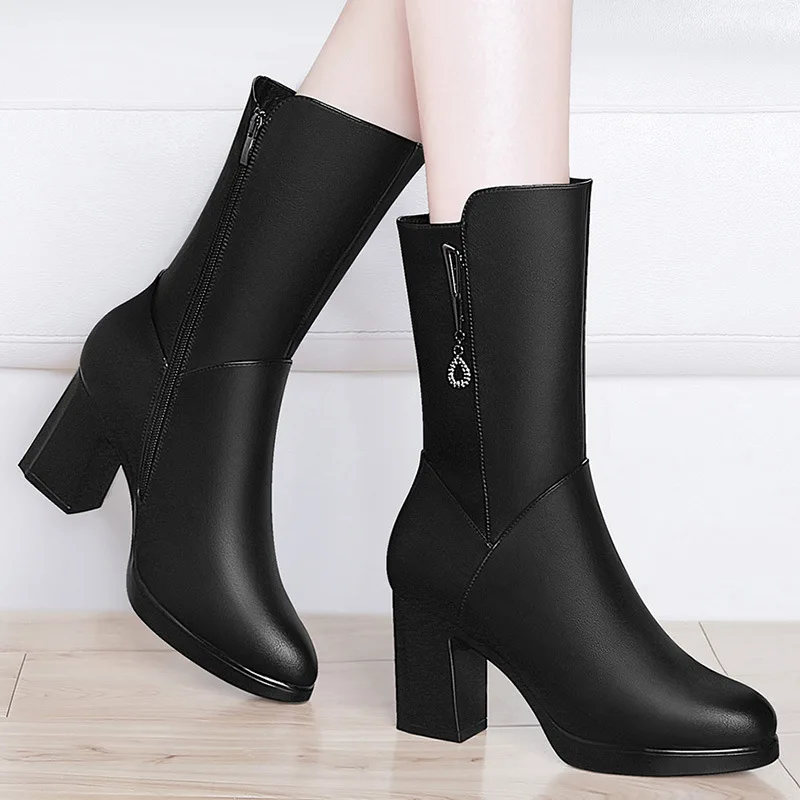 

Biker Boots Women's round-Toe Chunky Heel 2019 Autumn & Winter New Style Omega-Velvet Centennial Metal High-Heel WOMEN'S Boots