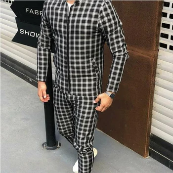 

Autumn Men' 3D Plaid Sports Jogging Slim Jacket, New Hot Selling Street Fashion Trend Hip-Hop Zipper Standing Collar Jacket Suit