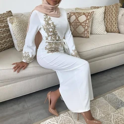 Women Muslim Dubai Abaya Long Sleeve Maxi Dress Floral Lace Beading Hijab Kaftan X4YC