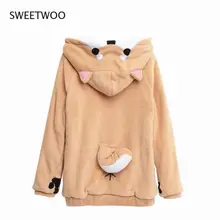 Aliexpress - Shiba Inu Doge Kawaii Lovely Velvet Long-Sleeved Hooded Plush Coat Cartoon Anime Style Warm Lady Winter Sweatshirt Christmas