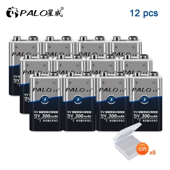 

PALO 12pcs 9V 6F22 pre-charged battery 9V batteria 6LR61 6F22 006p Nimh 300mah 9V Rechargeable Battery for Toy Remote multimeter