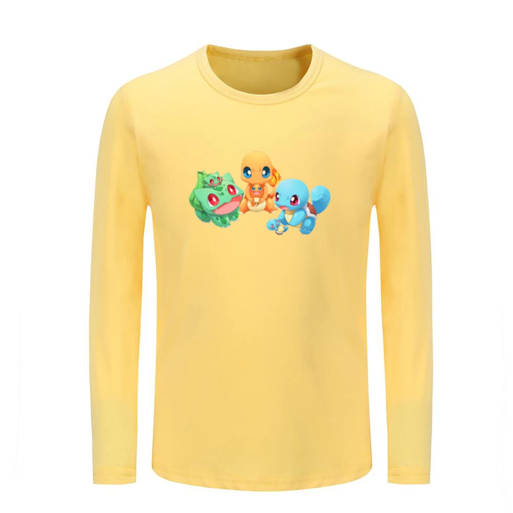 Милые детские футболки с рисунком Pokemon Charmander Bulbasaur покебол Сквиртл Детские футболки с графическим принтом топы с длинными рукавами для мальчиков и девочек
