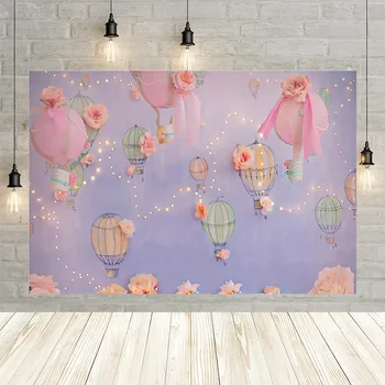 

Avezano Pink Hot Air Balloon Photography Background Floral Light Girl Baby Birthday Portrait Backdrop Photophone Photo Studio