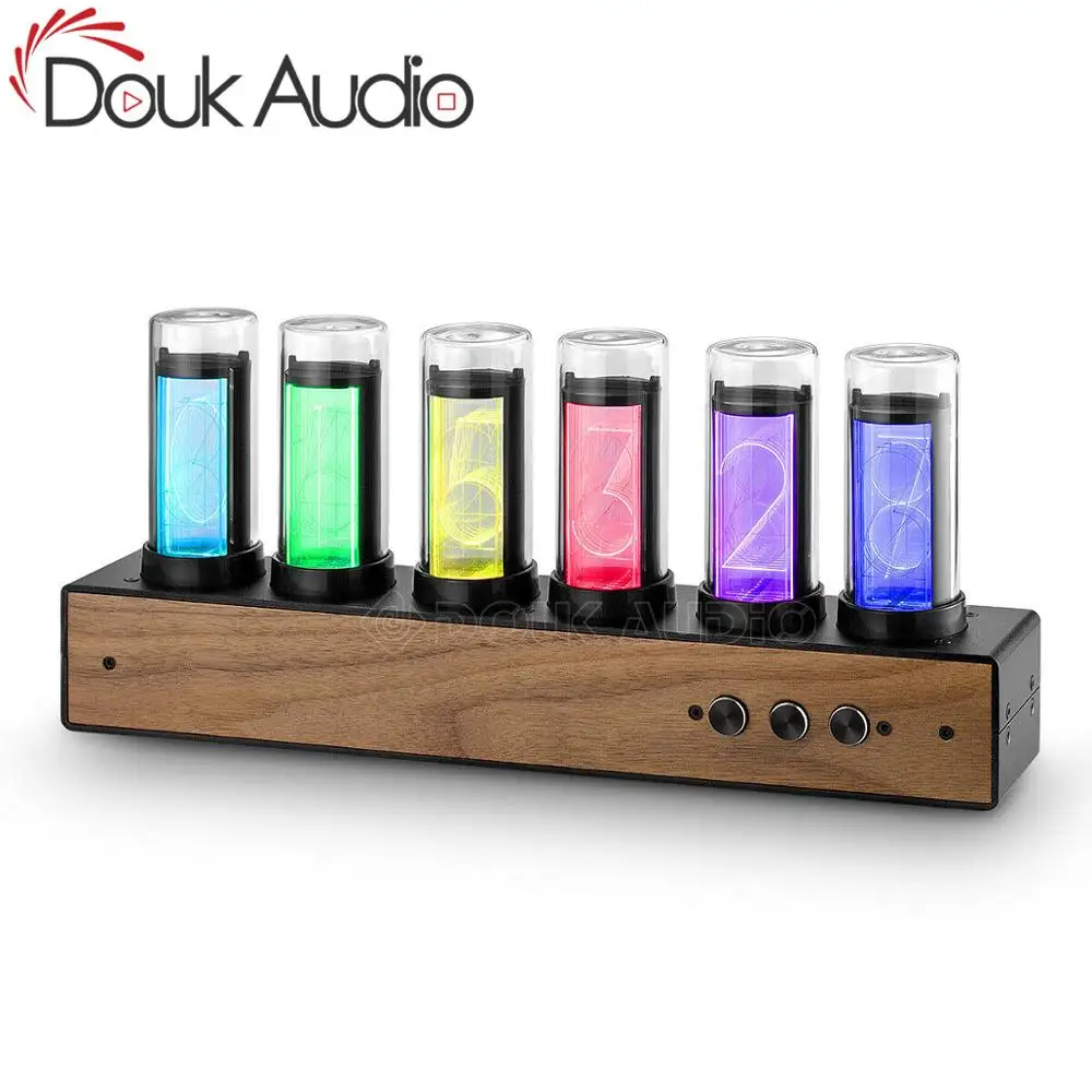Дук аудио Ретро Nixie часы в стиле современной цифровой Gixie часы 6-значный цифровой светодиодный полка часы для дома аудио