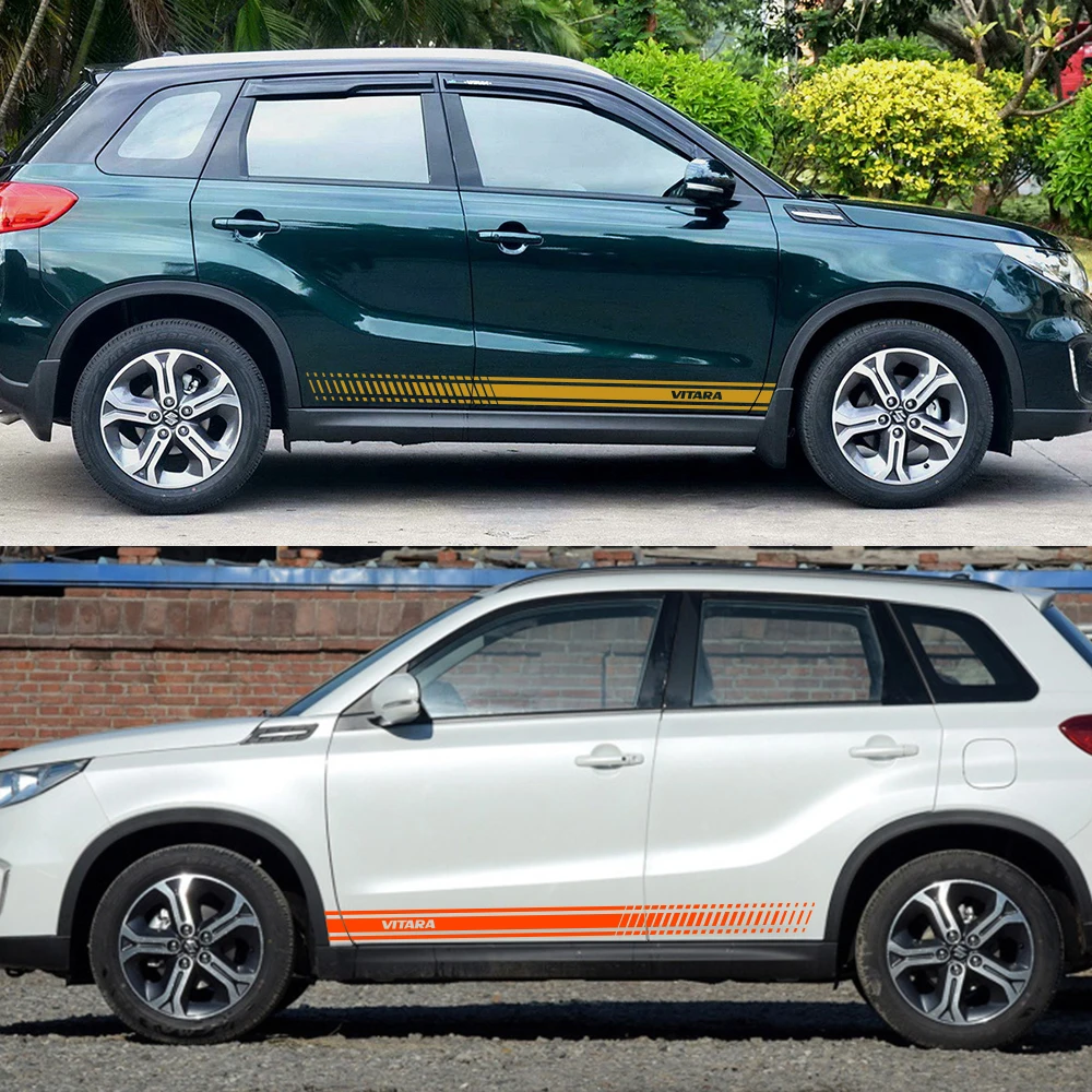 2 шт. для Suzuki Vitara автомобильные длинные боковые наклейки на юбку DIY виниловая пленка авто Спорт Стайлинг наклейки автомобильный тюнинг автомобильные аксессуары