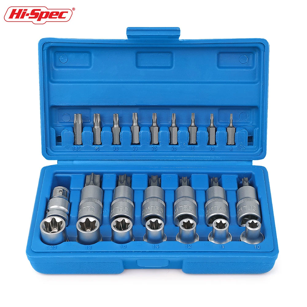 Hi-Spec 23 шт. Набор торцевых головок из хром-ванадиевой стали E Torx головка адаптера для трещотки гаечный ключ Herramientas инструмент для ремонта автомобиля