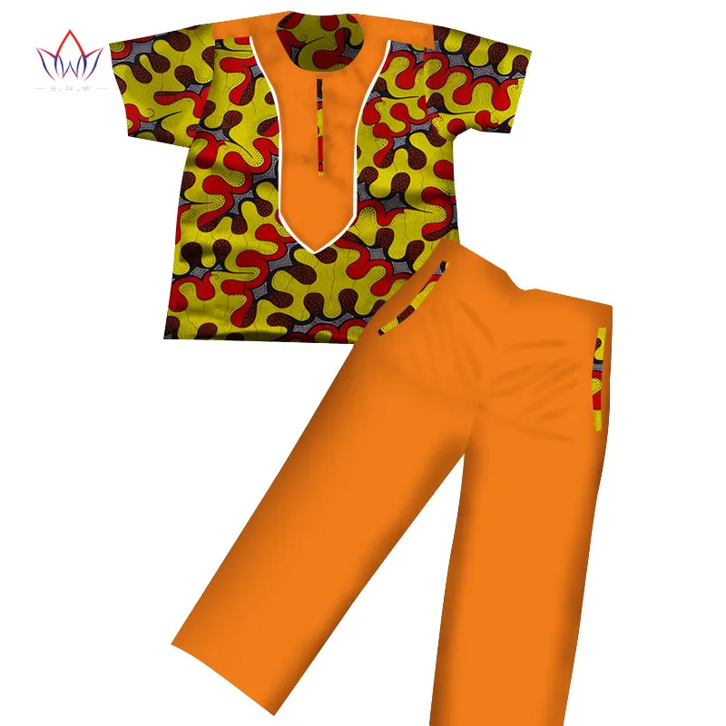 Одежда для мальчиков в африканском стиле; Дашики; детская одежда с короткими рукавами; однотонные длинные штаны для детей; WYT116