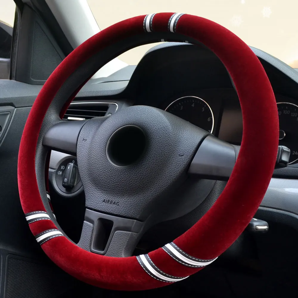 DSYCAR 1 шт. 38 см Пушистый чехол рулевого колеса автомобиля мягкие теплые плюшевые короткие бархатные чехлы авто украшения зимние автомобильные аксессуары