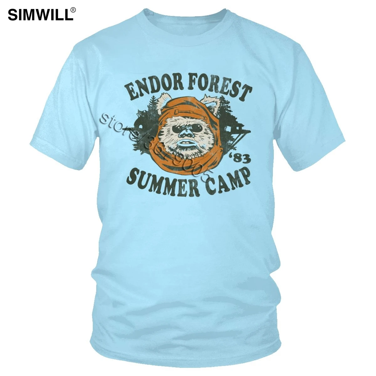Винтажная летняя футболка в стиле Ewok, уникальная футболка с изображением эндора леса, футболка в стиле ретро с короткими рукавами, хлопковые футболки с принтом, модные топы, одежда - Цвет: Небесно-голубой