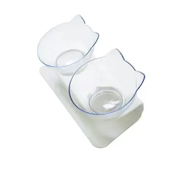 

Cat Bowl Dog Bowl Double Bowl Non-slip Pet Cat Pot Rice Bowl Cat Ears Transparent Bowl Protection Cervical Vertebra