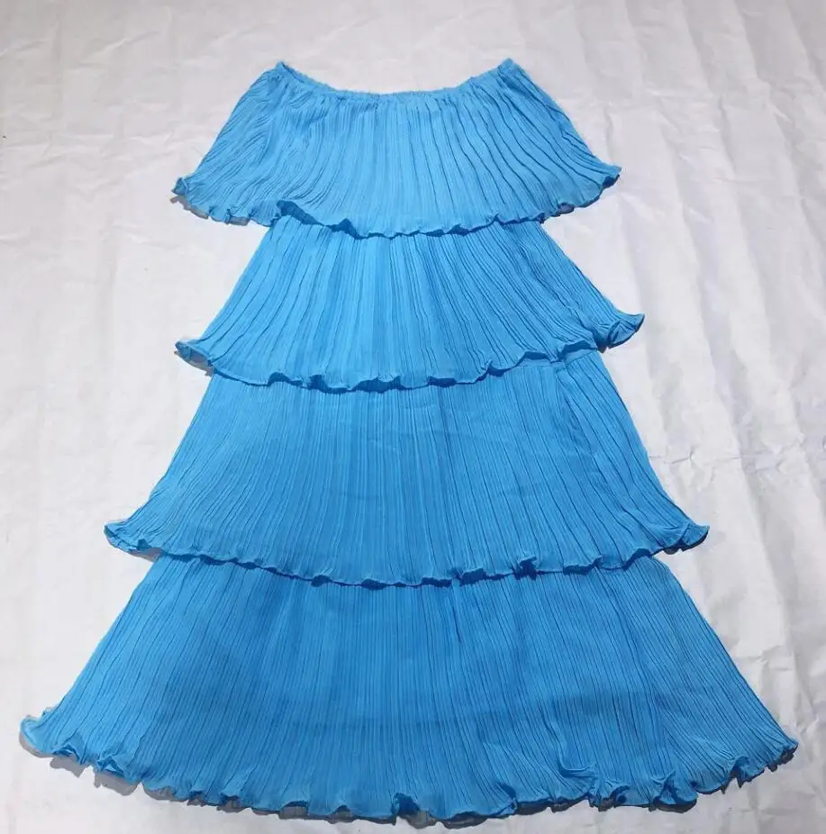 Boho свободное летнее женское платье элегантное пляжное праздничное платье с открытыми плечами сексуальное однотонное платье миди с рюшами без бретелек - Цвет: Синий