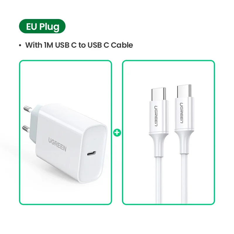 Ugreen PD Зарядное устройство 30 Вт Тип usb C быстрая Зарядное устройство для iPhone 11 X Xs 8 Macbook телефон QC3.0 USB C Быстрая зарядка 4,0 3,0 QC PD Зарядное устройство - Тип штекера: EU 1M C-C Cable