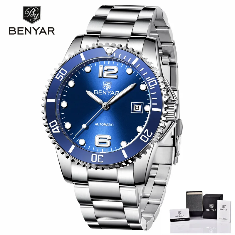 Новые BENYAR, автоматические часы для мужчин, механические мужские часы, Топ бренд, роскошные часы для мужчин, светящиеся Tourbillon, деловые часы - Цвет: Blue