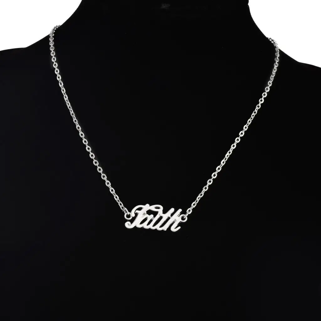 Written ''Courage/Love/Faith''  Suspended Word Pendant Clavicle Necklace Unisex Fancy Jewelry