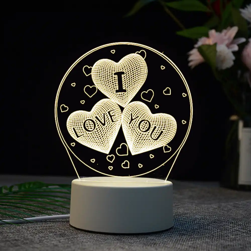 lampara de noche de acrilico led usb 3d adornos de escritorio lamparas de luz led para mesa dormitorio decoracion regalo luz blanca calida