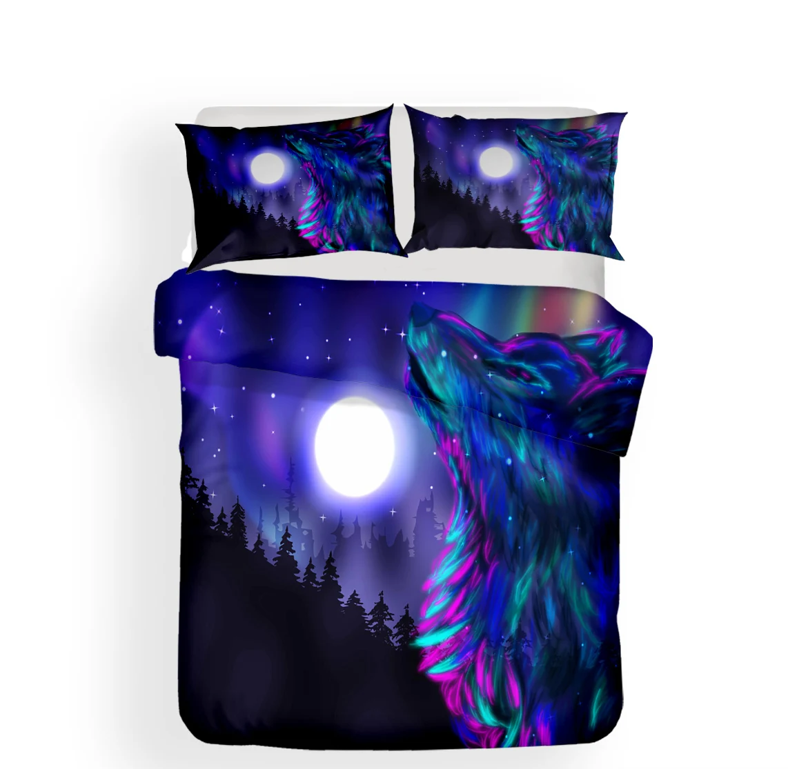 Hot style 3D digital wolf printing Polyester bedding set 1 duvet cover + 1/2 pillowcases bed in a bag (no sheet). | Дом и сад
