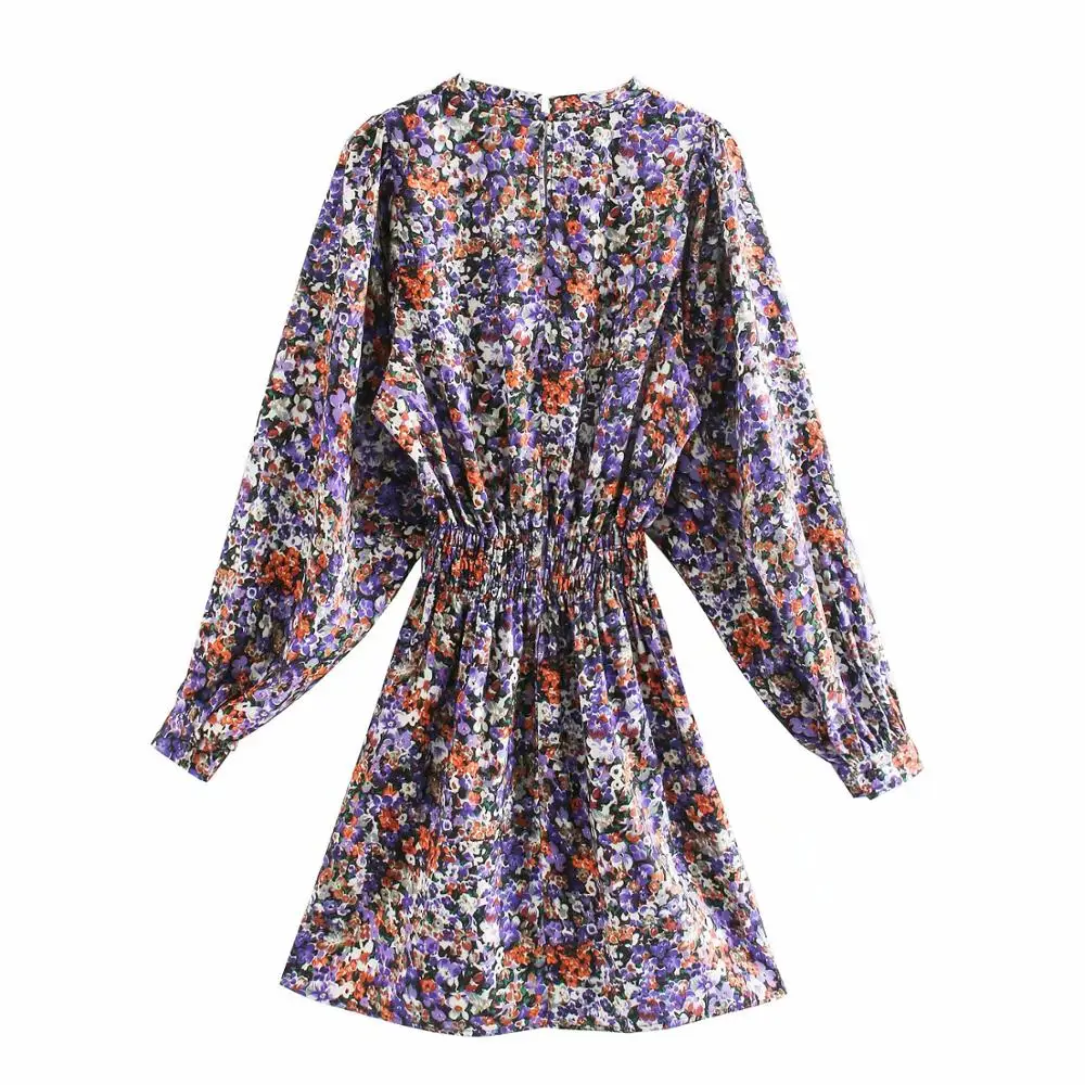 Cena Nowe kobiety w stylu vintage, w kwiaty drukuj w pasie mini sukienka kobiece zakładki latarnia rękaw vestidos swobodny szyk wąskie sukienki DS3226