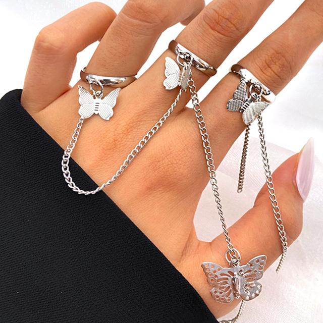 Punk Cool Hiphop Chain Rings Multi-layer Adjustable Open Finger Rings Set Alloy Man Rings for Women Party Gift Jewelry