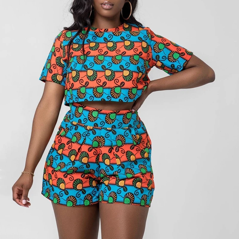 Women African Clothes 2 Pieces Set ( Tops+Shorts) Summer Casual African Dresses for Women Traditional African Clothing african suit