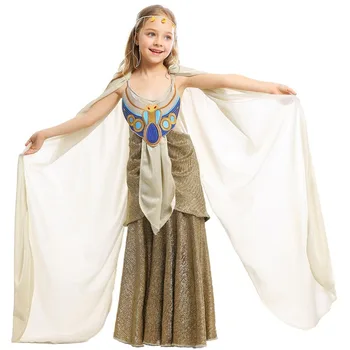 

Girl's Egypt Queen Cleopatra Cosplay Costume for Stage Performance Headwear Dress 2pcs Suit for Halloween Make Up Party
