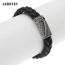 ARMNVNV подлинные винтажные кожаные браслеты ручной работы Плетеные модные мужские из нержавеющей стали Шарм спортивный браслет