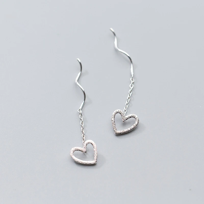 

Trusta Fashion Hot 100% 925 Sterling Silver Stud Earrings Hollow Heart Linked 3.6cm Drop Stick Girls Friends Gift DS455