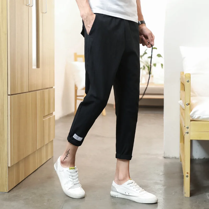 

Hip Hop Jogger Pants Linen solid Men Trousers Men Sweatpants Streetwear Drawstring Men Pants 2019 Spring New fitness clothing