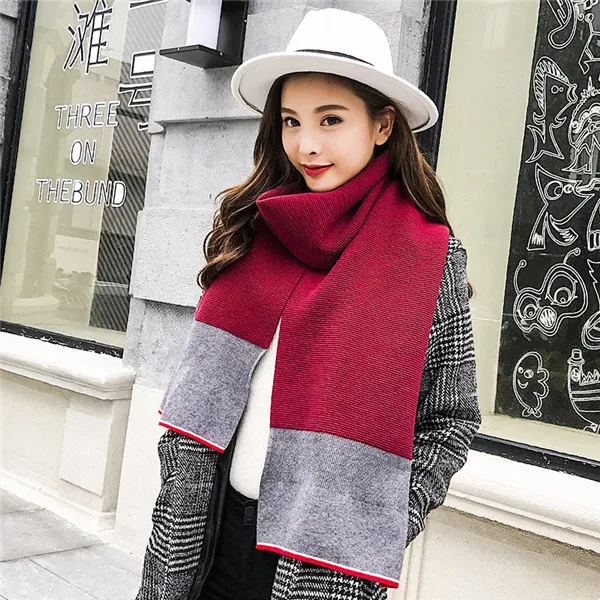 Длинный серый лоскутный шарф для женщин высокое качество искусственный кашемир женские зимние шарфы корейский женский шарф Теплый Женский пончо - Цвет: Красный