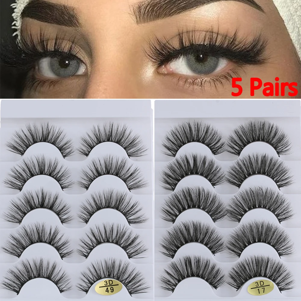 

5 Pairs 3D Faux Mink False Eyelashes Wispies Fluffies Drama Eyelashes Soft Cruelty-free Lashes Natural Handmade Eyelash