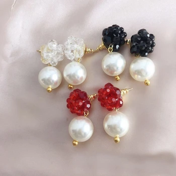 

Simon Entirely Handmade Customizable Flower Pearl Sweet Elegant Weaving Crystal Earrings Ear Stud