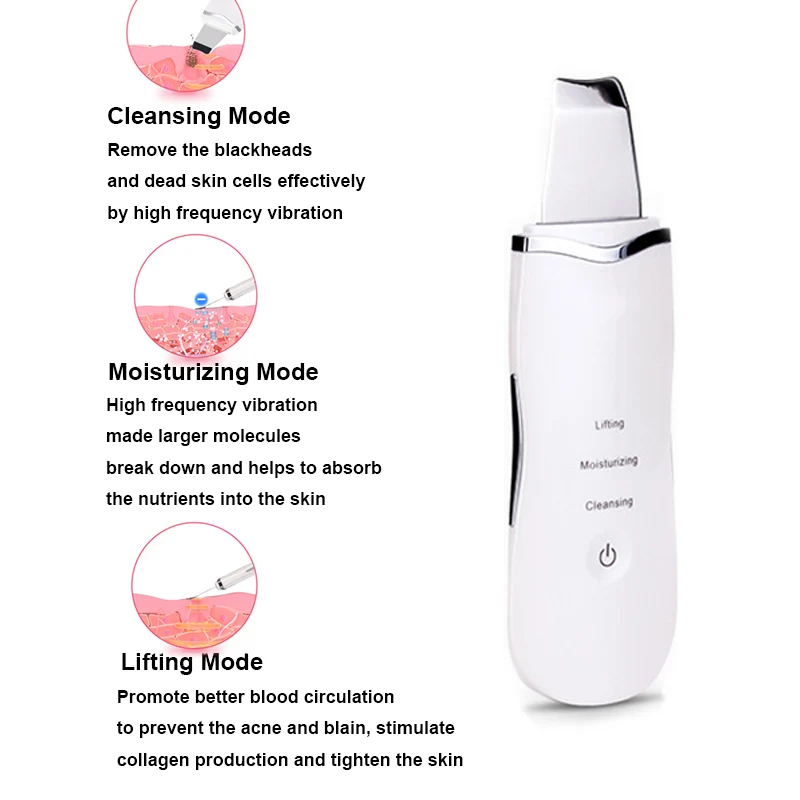 Ultrasonic Ion Deep Cleaning Skin Scrubber Facial Pore Cleaner Peeling Shovel Rechargeable Skin Care Device Beauty Instrument 3