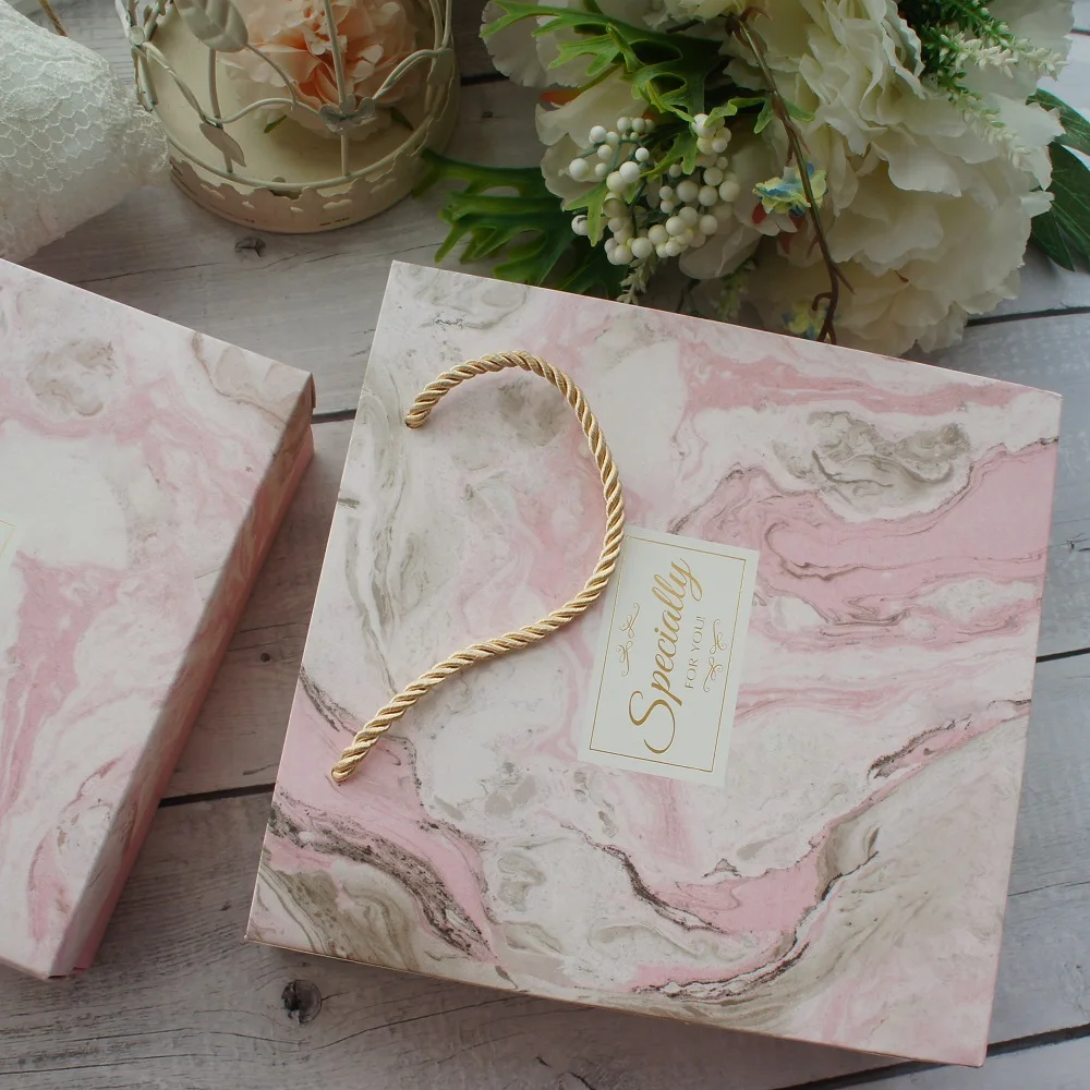 20*20*6 см, 3 комплекта, золотой, розовый, фиолетовый, 2 стиля, Мраморная специальная дизайнерская бумажная коробка+ сумка, как для детского душа, день рождения, Свадебная подарочная упаковка, использование
