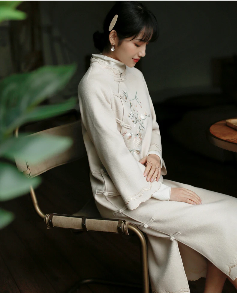 ROJAY, новое улучшенное длинное шерстяное платье Cheongsam, молодежная мода, двустороннее шерстяное платье, прямое, изящное, зимнее