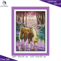 Joy Sunday Valley Horse вышивка крестиком D753 14CT 11CT штампованный и Счетный домашний декор Тихая долина животные наборы для вышивки крестом