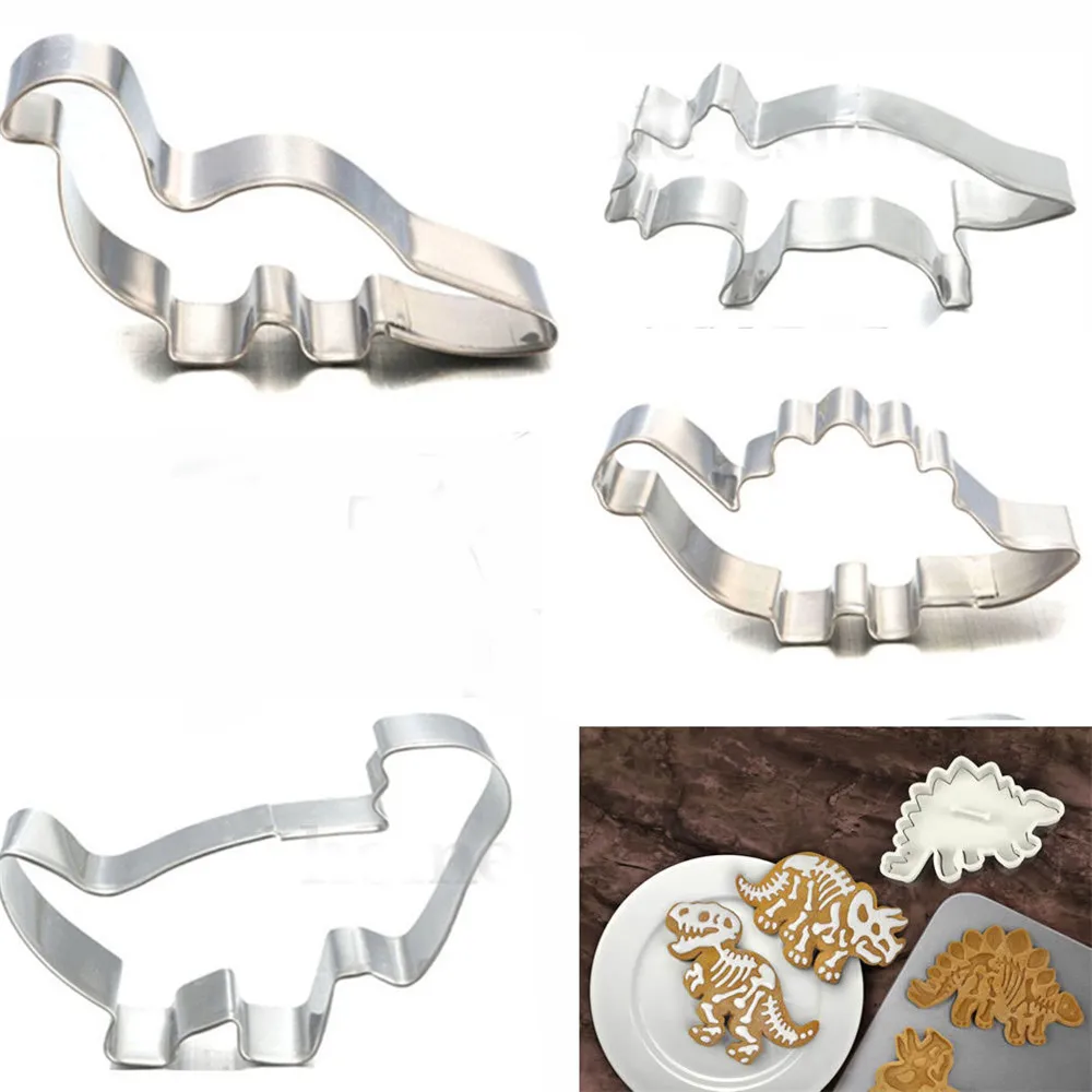 Hot New 4Pcs/Set Stainless Steel Dinosaur Animal Fondant Cake Cookie Biscuit Cutter Decorating Mould Pastry Baking Tools Mode