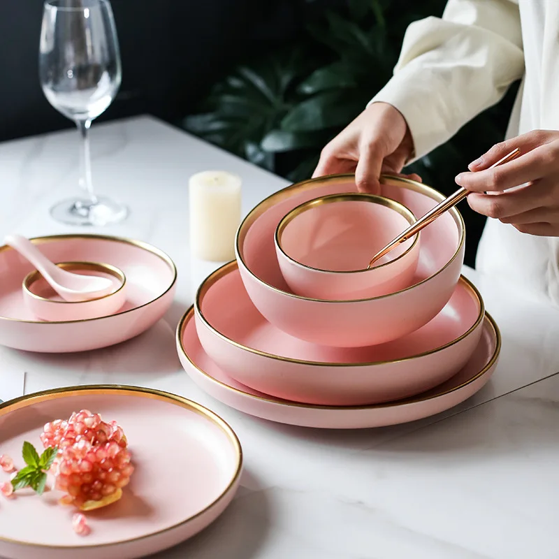 

Simple Style Ceramic Gold Rim Saucers Nordic Style Porcelain Tableware Household Restaurant Party
