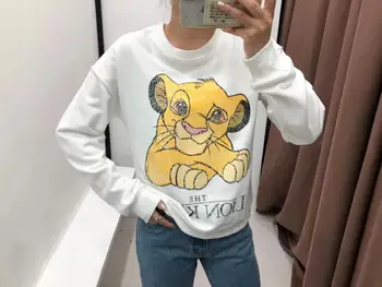 

cartoon lion king printing women's Top white kpop sweatshirt woman women clothing Coat 2019 Autumn winter pullover streetwear