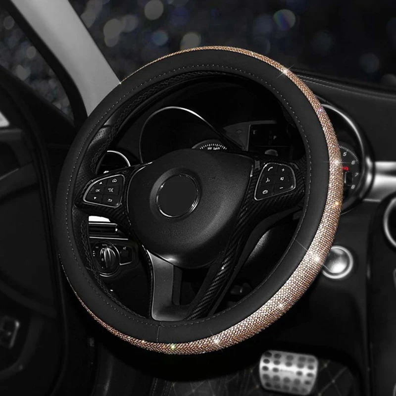 38 см Хрустальные Автомобильные Чехлы На Руль для женщин девочек кожаные чехлы со стразами для рулевого колеса s аксессуары для интерьера