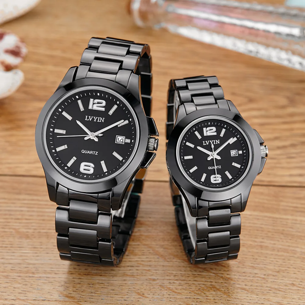 

LVYIN Ceramic Black And White with Pattern Man's And WOMAN'S Watch Casual Business Men Calendar Watch Fashion Quartz Couple Watc