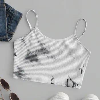 

Tie Dye Ribbed Slim Strpa Tank Top Women Crop Tops Summer 2020 Casual Sexy Sleeveless Tee Tops Street Fashion Cute Ladies Tops